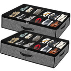 Under Bed Shoe Storage Organizer for Closet 2 Pack- Fits 24 Pairs Underbed Shoes Container Boxes with 2 Sturdy Handles and Clear Window,Foldable Shoe Rack Holder,Black - color: Black-24pairs, style: Regular Handle