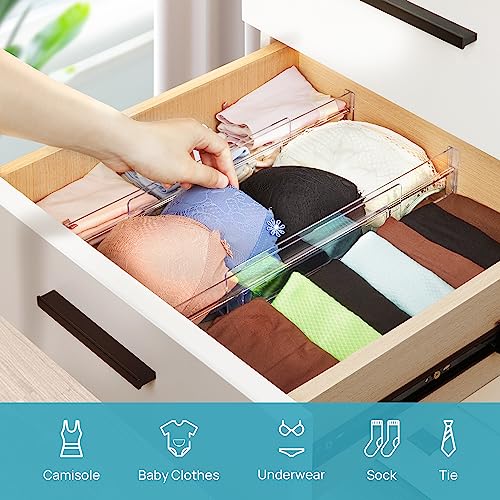 Vtopmart Drawer Dividers Organizers 8 Pack, Adjustable 3.2" High Expandable from 12.2-21.4" Kitchen Drawer Organizer, Clear Plastic Drawers Separators for Clothing, Installed by Double-sided Tape