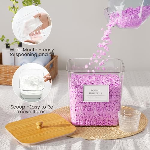 4 Pack Clear Laundry Pod Container, Laundry Room Organization Containers with Wooden Lids & Labels - Large Detergent Powder Storage for Room Organization, Scent Booster Holder - style: 4 Pack
