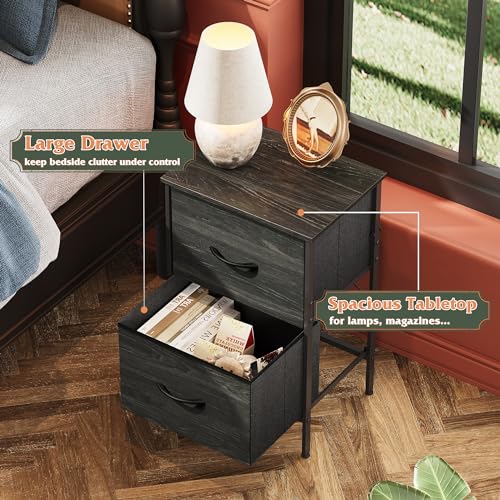 WLIVE Black Night Stand Set of 2, Small Dresser with 2 Drawers & Wooden Top, Nightstand with Fabric Bins, Bedside Table End Table for Bedroom, Closet, Entryway, College Dorm, Charcoal Black - color: Charcoal Black (Set of 2), size: 11.8"D x 15.7"W x 24.9"