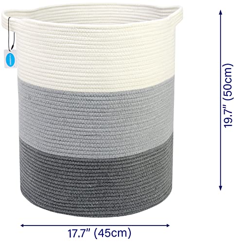 Casaphoria Cotton Rope Storage Basket for Organizing,Round Blanket Basket Living Room,Woven Laundry Basket with Handles for Bathroom Bedroom,Stripe Woven Cotton Laundry Hamper,Tall Laundry Basket - color: ‎cream and gray