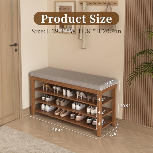 SolidWood Entryway Shoe Storage Bench, Flip-Top Soft-Close Lid, Adjustable Shelves, Cushioned Entryway Shoe Rack Organizer,Hallway, Closet, Foyer 39.4'' - size: 39.4"