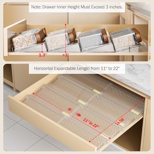 PanPanPal Spice Drawer Organizer, 8 Pack Clear Seasoning Organizer Rack, Expandable From 11" to 22" Wide Kitchen Spice Rack Organizers for Drawer, Countertop (Jars Not Included) - color: Clear, size: 8 Packs - 1 Tier