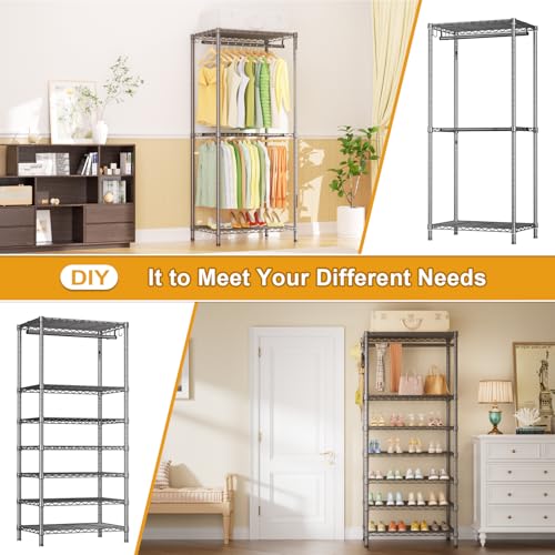 Ulif E13 Heavy Duty Clothes Rack（With 4 Hanger Rods & 8 Shelves） Freestanding Clothing Racks for Hanging Clothes，Adjustable Closet Organizer，Metal Garment Rack 63" W x16 D x77 H，Max Load 900LBS，Grey - color: Grey, size: E13