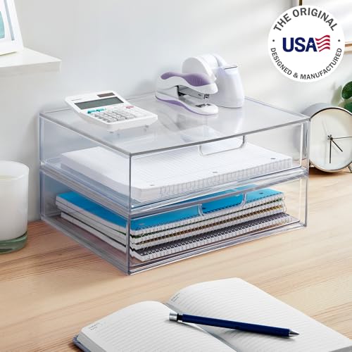 STORi STAX Plastic Stackable Organizer Drawers (Set of 2) Clear | 12.5" Wide | Set Includes Two Open Drawer | Organize Office Desk Accessories & Sort Paper | Made in USA - color: Clear, size: Open/Open 2pk