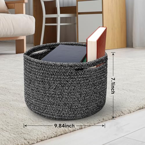 Small Rope Baskets for Storage, Baskets for Gifts Empty, Cute Round Woven Basket, Decorative Shelf Baskets 9.82×9.82×7.1", Cotton Toy Basket Storage Bins for Organizer 3 Packs Black - color: Mixed Black-3PCS