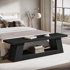 Tribesigns 63" Wooden Entryway Bench with Storage Shelf, Rustic Extra Long Bench, 2-Tier Narrow Hallway Seating Bench for Living Room, Bedroom, Kitchen(Black) - color: Black