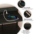 Furnulem Night Stand with Charging Station, Tall Black Dresser for Bedroom, Nightstand with Led Light, Bed Side Table for Living Room, Fabric Storage Drawer, Metal Frame, Wood Furniture - color: Black Oak, style: 5 Drawer