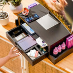 Simple Trending Wood Monitor Stand Riser with Drawer and Pen Holder, Desk Organizer for Home Office, Black