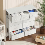 Dresser for Bedroom, 9 Storage Drawers, Anti-Tip Tall Fabric Closet Chests Organizer Tower Furniture with Wooden Top Metal Frame for Clothes, Living Room, Hallway, Entryway