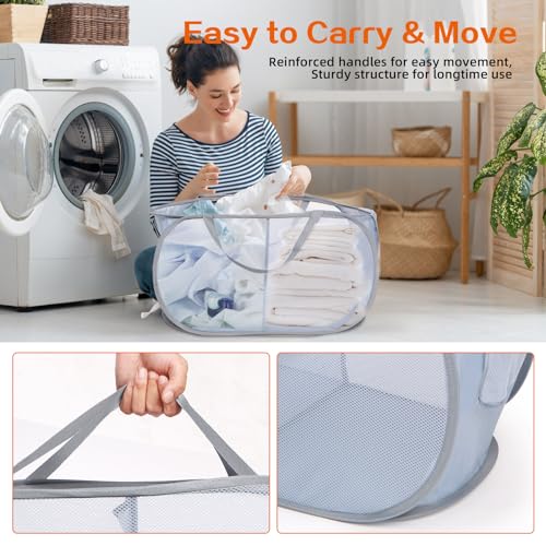 Sturdy Collapsible Laundry Baskets, Foldable Pop Up Laundry Hamper, Durable 2 Compartments Laundry Basket, Handy Pocket & Easy to Sort Clothes Hampers for Laundry, Dorm, Kids Room, Travel Grey - color: Gray, size: 2 Compartments