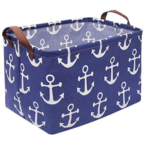 Rectangular Kids Storage Bins,Boys Baskets,Collapsible Anchor Organizer Bin with Handles for Nautical Nursery Decor,Clothes Storage,Book Basket,Gift Basket.( Anchor) - color: Navy blue anchor