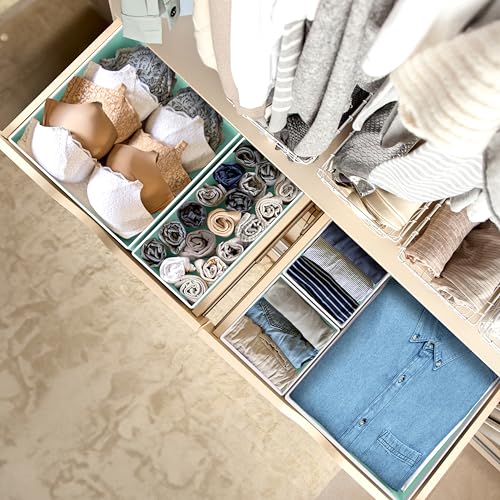 SIMPLE HOUSEWARE Foldable Drawer Organizer for Clothes/Underwear/Panty/Onesie Stocking Bin, Set of 12, Turquoise - color: Turquoise, size: Set of 12 - 4L / 4M / 4S