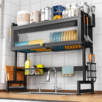 SNSLXH 𝐋𝐚𝐫𝐠𝐞 2-Tier Over The Sink Dish Drying Rack, 33.66"×31.1"×11.81", Large Sink Rack for Kitchen, Saving Kitchen Space, Cover Design Holds Dishes, Bowls, and Cutlery, Kitchen Sink Shelf - size: Standard 2 tiers 3 baskets