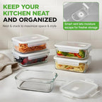 NutriChef 10-Piece Superior Glass Food Storage Containers Set (5 Containers + 5 Locking Lids),Stackable Meal-prep Design, BPA-free Airtight Clear Locking lids with Vent Lids & Air Hole, NCCLX5 - color: Transparent