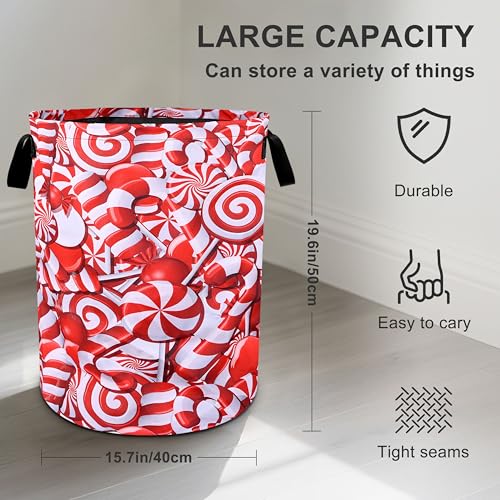 Christmas Candies Laundry Basket Foldable Oxford Cloth Tote Bag Laundry Hamper Clothes Storage Bucket Organizer For Bathroom/Laundry Storage/Bedroom 19.6x15.7 Inch - color: Christmas Candies