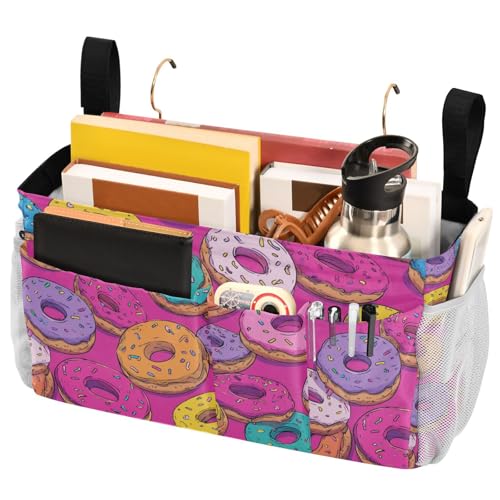 Bedside Caddy Hanging Bunk Bed Caddy Bed Organizer Hanging Pocket with 2 Hooks Bedside Storage Organizer Pocket Bag Holder Cute Donuts Colorful - color: Cute Donuts Colorful