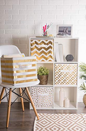 DII Non Woven Polyester Storage Bin, Polka Dot, White & Gold, Small Set of 4 - color: White & Gold, size: Small Set of 4, 11x11x11" Cube