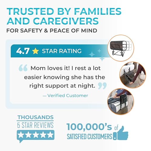 Stander EZ Adjust Bed Rail, Adjustable Senior Bedrail and Safety Assist Railing for Elderly Adults with Organizer Pouch, ASTM Safety Approved Guard-Rail, Black