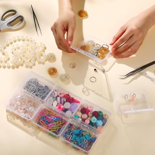 SATINIOR 100 Pcs Clear Plastic Beads Storage Containers Box Small Clear Boxes with Hinged Lid Plastic Case Mini Square Arts Crafts Storage Organizers for Small Items(3.27 x 2.13 x 1.02 Inch) - size: 3.27 x 2.13 x 1.02 Inch