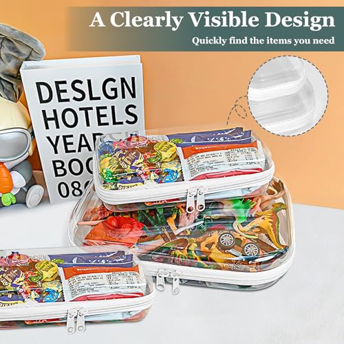 Clear Hard Shell Zipper Cases(3 Packs), Plastic Hard Sided Zippers Pouches Clear Hardshell Pencil Case For Storage, Diaper Bag Organizer Bliss Bins 2*Small/1*Medium