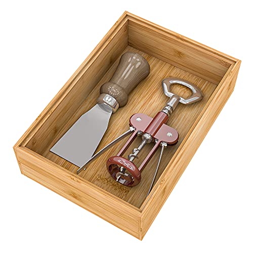 Utensil Organizer Silverware Drawer Organizer - Stackable Bamboo Flatware Caddy Cutlery Holder, Wooden Storage Boxes Tray for Bedroom,Office, Bathroom, Vanity & Garage Tool Organization(9"6"2.5") - size: 9x6x2.5inch