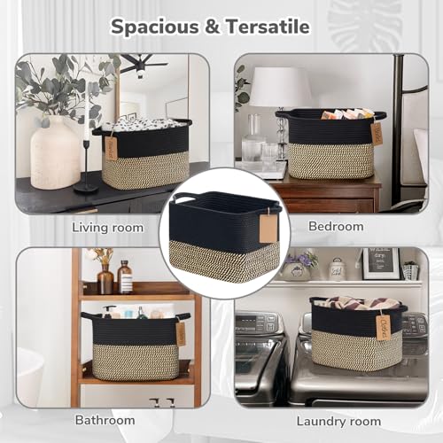Goodpick Woven Storage Basket for Shelves, Small Wicker Baskets for Shoes,Towel, Toy Baskets Storage Kids, Empty Gift Basket with Handles, 13 x 10 x 9 Inches - color: Black Jute, size: 13"L x 10"W x 9"H