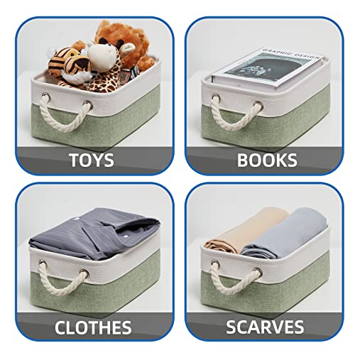 Temary Small Storage Baskets Small Fabric Bins for Closet, 6 Pack Decorative Storage Boxes with Rope Handles for Organizing Clothes, Canvas Storage Basket(White&Green,11.8L x 7.9W x 5.3H inches) - color: Green&white, size: 11.8L x 7.9W x 5.3H inches (6pcs