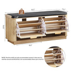 Fluted 3-Tier Entryway Shoe Bench with Drawers and Adjustable Shelves, 43.3'' Wide Shoe Storage Bench with Cushion Seat for Entrance, Hallway, Living Room, End of Bed - Natural - size: Drawer-natural