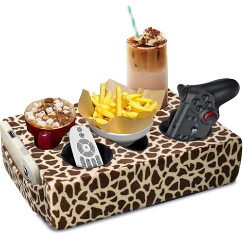 Couch Cup Holder Pillow, 5 Hole Couch Drink Holder! Keep Drinks Hand Side and Keep Temp, Prevent Spills and Use Anywhere. Cup Holder for Couch, Bed, Camping, RV, Car, Beach. Brown Beige - color: Brown Beige