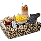 Couch Cup Holder Pillow, 5 Hole Couch Drink Holder! Keep Drinks Hand Side and Keep Temp, Prevent Spills and Use Anywhere. Cup Holder for Couch, Bed, Camping, RV, Car, Beach. Brown Beige - color: Brown Beige