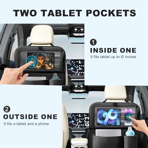 2Pack Car Backseat Organizer with Foldable Table Tray,6 Storage Pockets Car Storage Organizer with Tablet Holder,Car Seat Back Protectors Kick Mats Travel Accessories (Black) - color: Black, size: 2 Pack with Food Tray