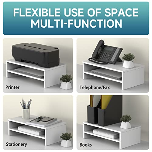 FITUEYES Monitor Stand - 2 Tier Computer Monitor Riser Shelf, Wood Desktop Stand for Laptop Computer Screen, Desk Organization, Office Supplies - color: White, size: 16.7“