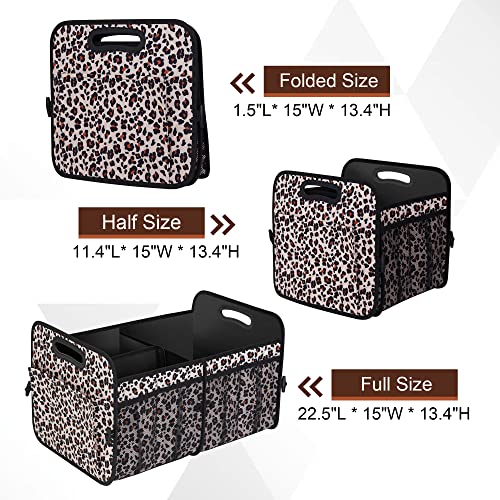 Femuar Car Trunk Organizer, Large Capacity Collapsible Trunk Storage with 11 Pockets, Waterproof, Non-Slip, Suitable for Car, SUV, Truck, Van, Jeep, Sedan, Leopard Print - color: Leopard print, size: Large