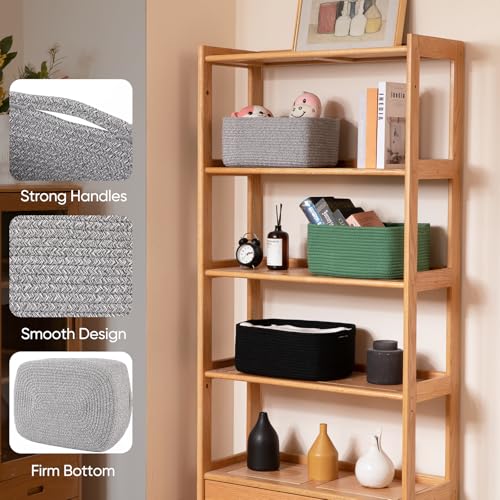 OIAHOMY 4 Pack 14.17 * 11.02 * 6.3IN Storage Baskets for Organizing Shelves, Woven Rope Baskets for Organizing Books, Clothes, Decorative Basket for Living Room, Nursery, Bedroom, Gift Basket, Grey - color: Grey