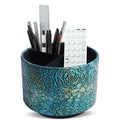 Round Leather Art Supply Organizer,Remote Control Holder,360 Degree Spinning,Multi-Functional Pencil Holder,4 Compartments Desktop Stationary Organizer(1-Rich Flower Green) - color: 1-Rich Flower Green1