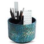 Round Leather Art Supply Organizer,Remote Control Holder,360 Degree Spinning,Multi-Functional Pencil Holder,4 Compartments Desktop Stationary Organizer(1-Rich Flower Green) - color: 1-Rich Flower Green1