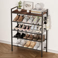 5 Tier Shoe Rack, Shoe Rack for Entryway with Hook, Shoe Organizer with Adjustable Mesh Shelves, Metal Shoe Storage, Closet, Bedroom Living Room Garage - size: 5 Tier