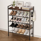 5 Tier Shoe Rack, Shoe Rack for Entryway with Hook, Shoe Organizer with Adjustable Mesh Shelves, Metal Shoe Storage, Closet, Bedroom Living Room Garage - size: 5 Tier