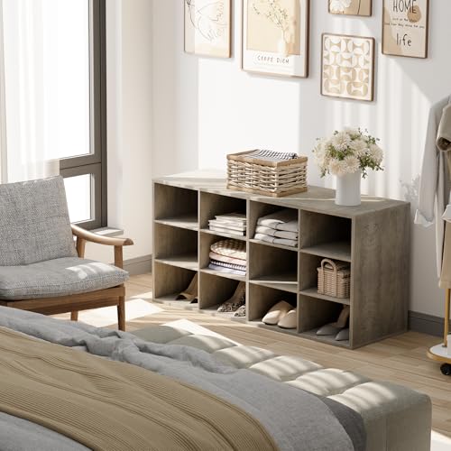 Garden 4 you Shoe Storage Bench, Cubby Shoe Rack with 12 Cubbies, 3-Tier Wood Shoe Rack Organizer, Shoe Organizer Cabinet for Entryway, Hallway, Closet and Garage, Grey - color: Grey, size: 12-cube 3-tier