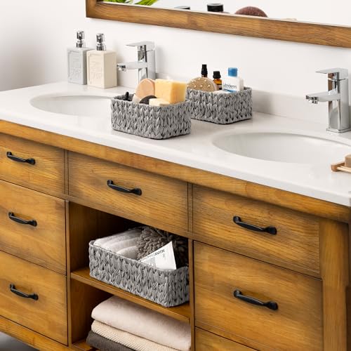 GRANNY SAYS Wicker Storage Baskets for Shelves, Wicker Baskets for Organizing, Small Baskets for Vanity, 3 Pack - color: Gray, size: 13"L x 9"W x 4"H + 2x 7¾"L x 5¾"W x 3½"H