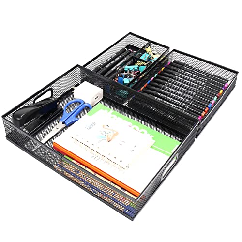 Office Drawer Organizer 3 Pack, Office Supplies Desk, Black Mesh Drawer Organizer Hold Pens & A4 Sized File, 12 x 9 Inches Visit the Store - style: 3 PACK