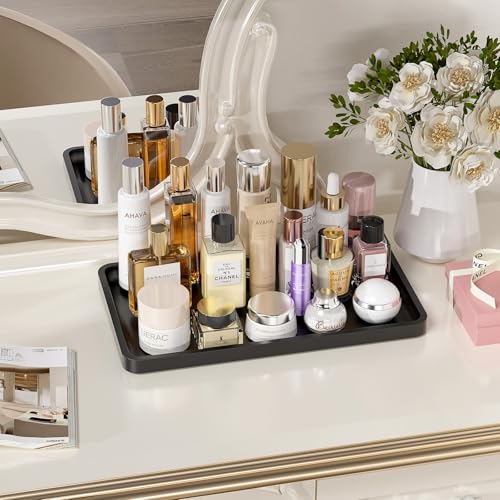 Weenson Black Bathroom Vanity Tray for Countertop Decor Perfume Makeup Toiletries Toilet Tank, Large Bamboo Kitchen Tray for Spice Salt, Serving Tray for Food Coffee, Nightstand Candle 14.2”x8.3” - color: Black, size: 14.2" x 8.3" x 0.8"