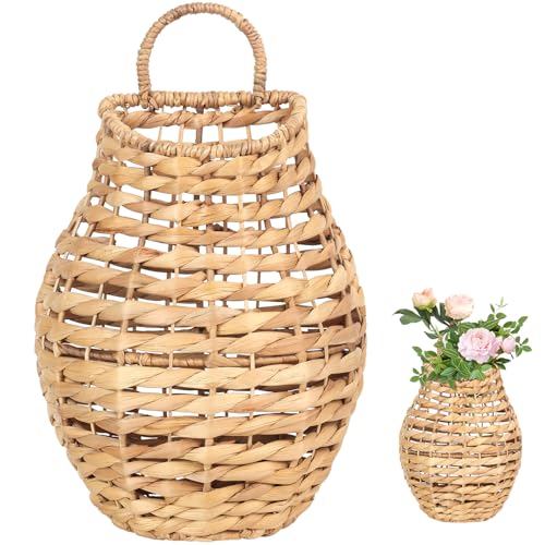 Natural Handwoven Wall Hanging Water Hyacinth Basket for Front Door Flowers & Home Decor – Handwoven Wicker Wall Baskets with Loop Handle – Decorative Organizer for Entryway Mail, and Seasonal Display - color: Model 1