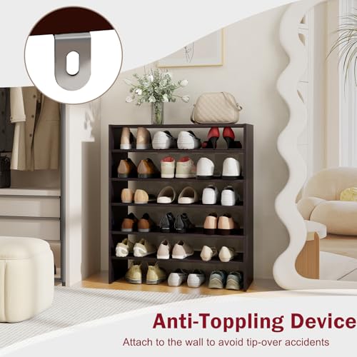 Tangkula Stackble Shoe Rack, Space Saving 6-Tier Corner Shoe Storage Shelf for 18 Pairs, 3-in-1 Adjustable White Shoe Organizer for Front Door Entryway (Coffee) - color: Coffee