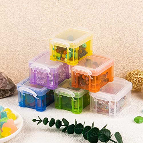 Framendino, 8 Pack Translucent Small Plastic Boxes Mini Desktop Storage Box 3.3" x 2.5" 2" Stackable Organizer Colorful Cosmetic Container with Lid for Jewelry Beads Crafts Accessories