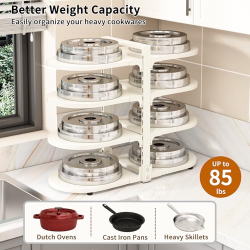 Adjustable Heavy Duty Pots and Pans Organizer Under Cabinet, 8-Tier Pot and Pan Organizers Inside Cabinet, Kitchen Cabinet Organizers and Storage, White - color: White