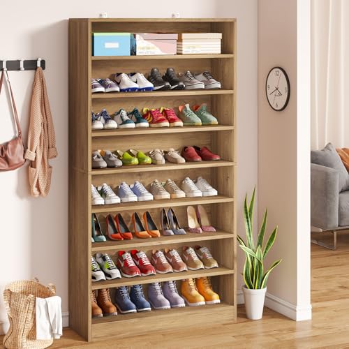 Tribesigns Tall Shoe Cabinet, 9 Tiers 40-45 Pairs Heavy Duty Wood Freestanding Shoe Storage Cabinet, 70.8'' Tall Shoe Cabinet with Open Storage for Entryway (1, Light Brown) - color: Light Brown
