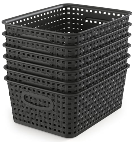 WYT Woven Storage Organizer Basket, 6-Pack Black Plastic Weave Baskets, 10.1 x 7.55 x 4.1 - color: Black, size: 6-Pack