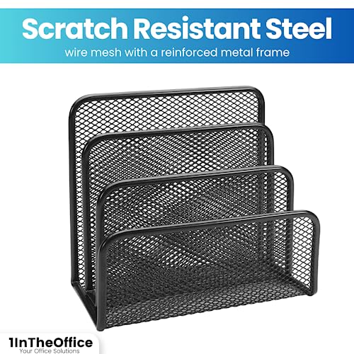 1InTheOffice Mail Organizer, Multi Step Desk Organizer, Desk File Sorter, Mesh Vertical File Organizer, Black, 1 Pack
